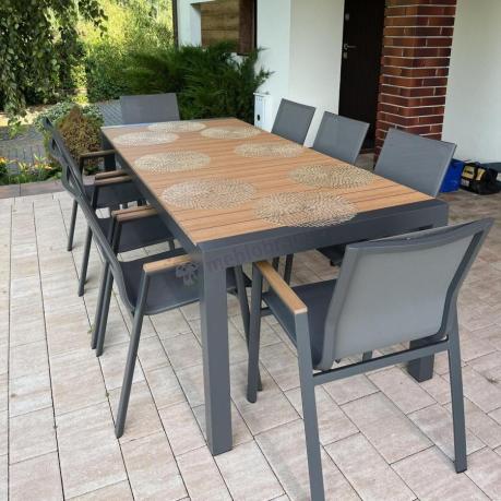 Grafitowy komplet mebli ogrodowych z rozkładanym stołem 210cm + 8 krzeseł Tanami Marla