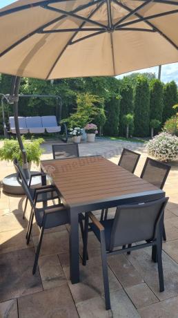 Grafitowy komplet mebli ogrodowych z rozkładanym stołem 210cm + 8 krzeseł Tanami Marla