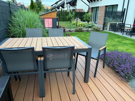 Grafitowy komplet mebli ogrodowych z rozkładanym stołem 210cm + 8 krzeseł Tanami Marla