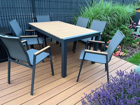 Grafitowy komplet mebli ogrodowych z rozkładanym stołem 210cm + 8 krzeseł Tanami Marla