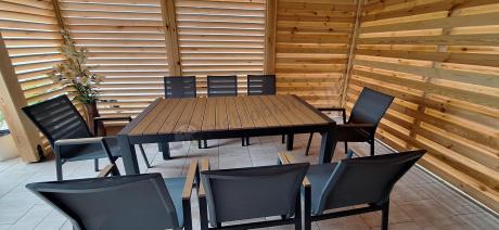 Grafitowy komplet mebli ogrodowych z rozkładanym stołem 210cm + 8 krzeseł Tanami Marla