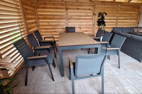 Grafitowy komplet mebli ogrodowych z rozkładanym stołem 210cm + 8 krzeseł Tanami Marla