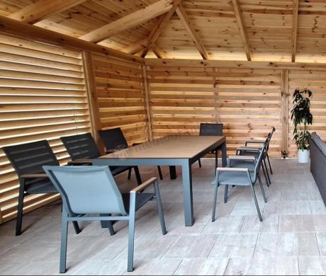 Grafitowy komplet mebli ogrodowych z rozkładanym stołem 210cm + 8 krzeseł Tanami Marla