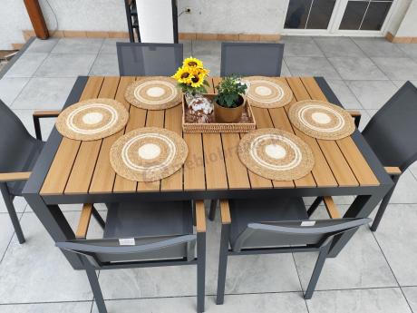 Grafitowy komplet mebli ogrodowych z rozkładanym stołem 210cm + 8 krzeseł Tanami Marla
