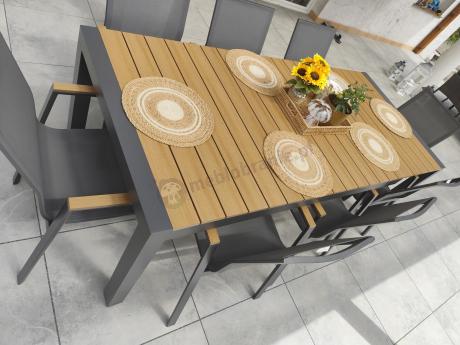 Grafitowy komplet mebli ogrodowych z rozkładanym stołem 210cm + 8 krzeseł Tanami Marla
