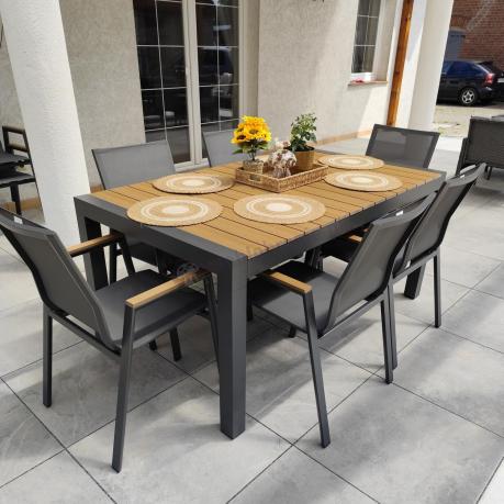 Grafitowy komplet mebli ogrodowych z rozkładanym stołem 210cm + 8 krzeseł Tanami Marla