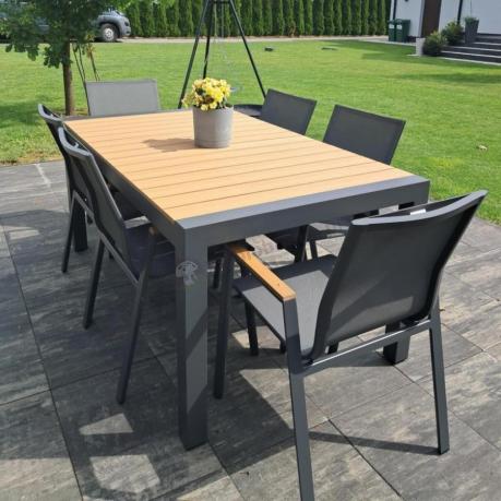 Grafitowy komplet mebli ogrodowych z rozkładanym stołem 210cm + 8 krzeseł Tanami Marla