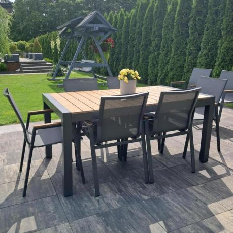 Grafitowy komplet mebli ogrodowych z rozkładanym stołem 210cm + 8 krzeseł Tanami Marla