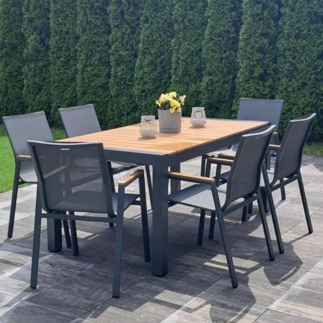 Grafitowy komplet mebli ogrodowych z rozkładanym stołem 210cm + 8 krzeseł Tanami Marla
