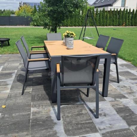 Grafitowy komplet mebli ogrodowych z rozkładanym stołem 210cm + 8 krzeseł Tanami Marla