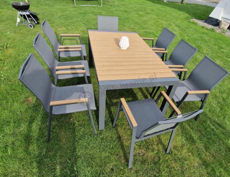 Grafitowy komplet mebli ogrodowych z rozkładanym stołem 210cm + 8 krzeseł Tanami Marla