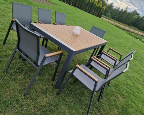 Grafitowy komplet mebli ogrodowych z rozkładanym stołem 210cm + 8 krzeseł Tanami Marla