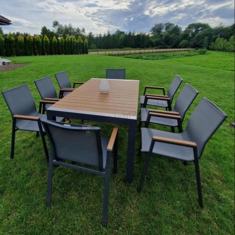 Grafitowy komplet mebli ogrodowych z rozkładanym stołem 210cm + 8 krzeseł Tanami Marla