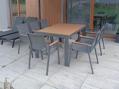 Grafitowy komplet mebli ogrodowych z rozkładanym stołem 210cm + 8 krzeseł Tanami Marla