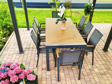 Grafitowy komplet mebli ogrodowych z rozkładanym stołem 210cm + 8 krzeseł Tanami Marla