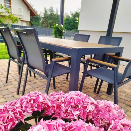 Grafitowy komplet mebli ogrodowych z rozkładanym stołem 210cm + 8 krzeseł Tanami Marla