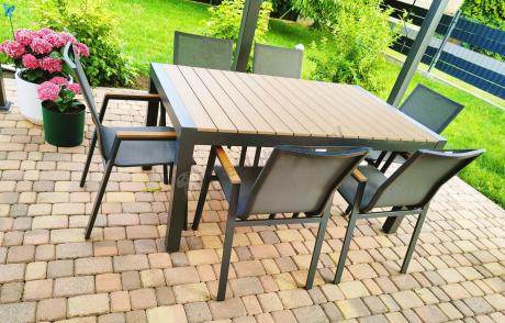 Grafitowy komplet mebli ogrodowych z rozkładanym stołem 210cm + 8 krzeseł Tanami Marla