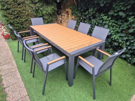 Grafitowy komplet mebli ogrodowych z rozkładanym stołem 210cm + 8 krzeseł Tanami Marla
