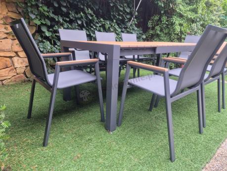 Grafitowy komplet mebli ogrodowych z rozkładanym stołem 210cm + 8 krzeseł Tanami Marla