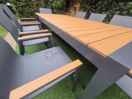 Grafitowy komplet mebli ogrodowych z rozkładanym stołem 210cm + 8 krzeseł Tanami Marla