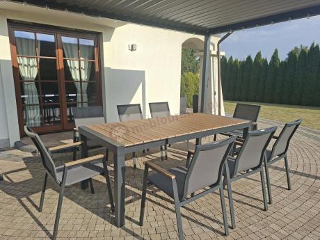 Grafitowy komplet mebli ogrodowych z rozkładanym stołem 210cm + 8 krzeseł Tanami Marla