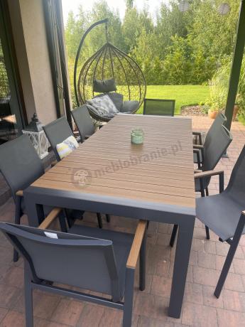 Grafitowy komplet mebli ogrodowych z rozkładanym stołem 210cm + 8 krzeseł Tanami Marla