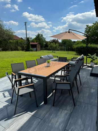 Grafitowy komplet mebli ogrodowych z rozkładanym stołem 210cm + 8 krzeseł Tanami Marla