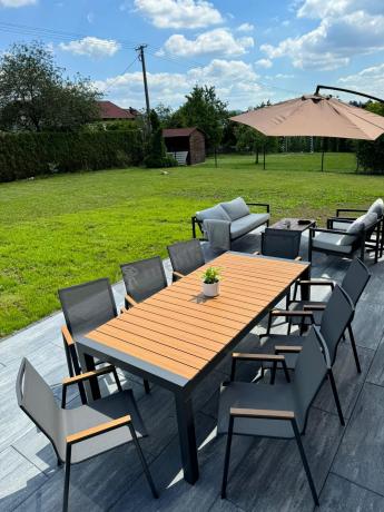 Grafitowy komplet mebli ogrodowych z rozkładanym stołem 210cm + 8 krzeseł Tanami Marla