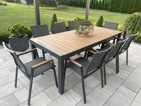 Grafitowy komplet mebli ogrodowych z rozkładanym stołem 210cm + 8 krzeseł Tanami Marla