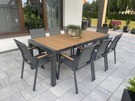 Grafitowy komplet mebli ogrodowych z rozkładanym stołem 210cm + 8 krzeseł Tanami Marla