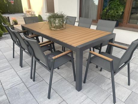 Grafitowy komplet mebli ogrodowych z rozkładanym stołem 210cm + 8 krzeseł Tanami Marla