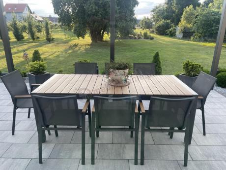 Grafitowy komplet mebli ogrodowych z rozkładanym stołem 210cm + 8 krzeseł Tanami Marla