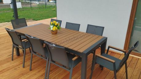 Grafitowy komplet mebli ogrodowych z rozkładanym stołem 210cm + 8 krzeseł Tanami Marla