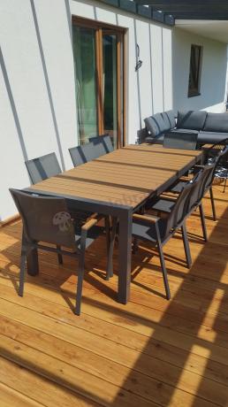 Grafitowy komplet mebli ogrodowych z rozkładanym stołem 210cm + 8 krzeseł Tanami Marla