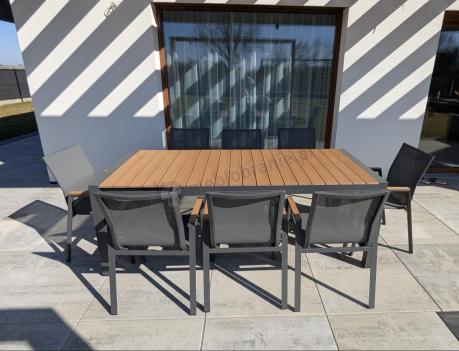 Grafitowy komplet mebli ogrodowych z rozkładanym stołem 210cm + 8 krzeseł Tanami Marla