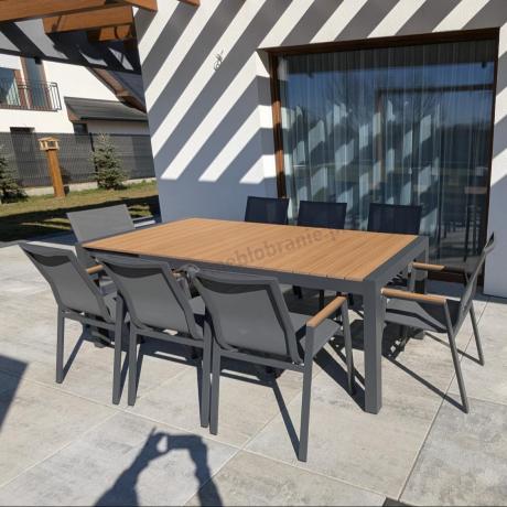 Grafitowy komplet mebli ogrodowych z rozkładanym stołem 210cm + 8 krzeseł Tanami Marla