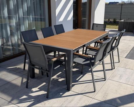 Grafitowy komplet mebli ogrodowych z rozkładanym stołem 210cm + 8 krzeseł Tanami Marla