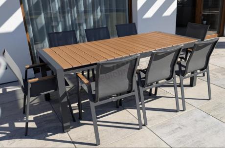 Grafitowy komplet mebli ogrodowych z rozkładanym stołem 210cm + 8 krzeseł Tanami Marla