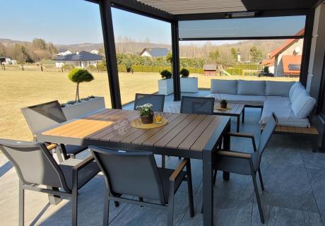 Grafitowy komplet mebli ogrodowych z rozkładanym stołem 210cm + 8 krzeseł Tanami Marla