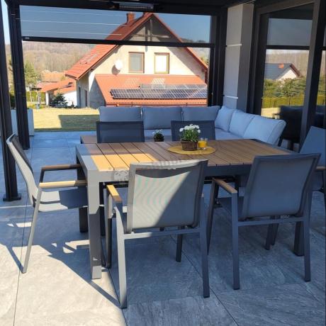 Grafitowy komplet mebli ogrodowych z rozkładanym stołem 210cm + 8 krzeseł Tanami Marla