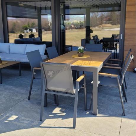 Grafitowy komplet mebli ogrodowych z rozkładanym stołem 210cm + 8 krzeseł Tanami Marla