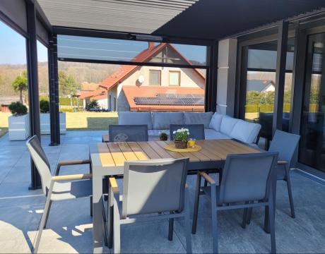 Grafitowy komplet mebli ogrodowych z rozkładanym stołem 210cm + 8 krzeseł Tanami Marla