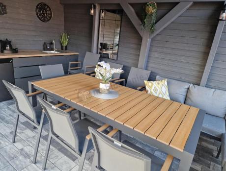 Grafitowy komplet mebli ogrodowych z rozkładanym stołem 210cm + 8 krzeseł Tanami Marla