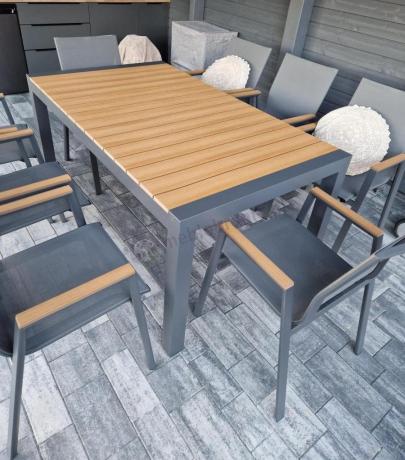 Grafitowy komplet mebli ogrodowych z rozkładanym stołem 210cm + 8 krzeseł Tanami Marla
