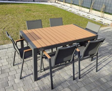 Grafitowy komplet mebli ogrodowych z rozkładanym stołem 210cm + 8 krzeseł Tanami Marla