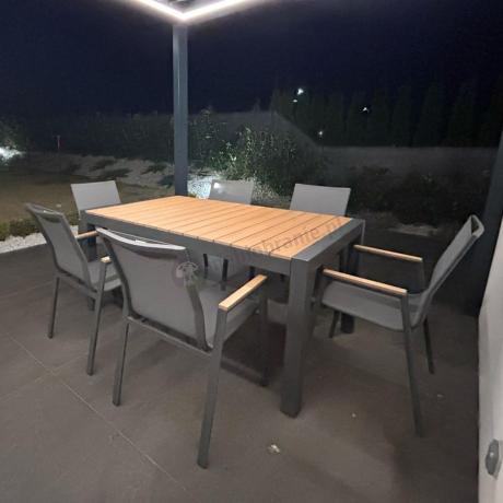 Grafitowy komplet mebli ogrodowych z rozkładanym stołem 210cm + 8 krzeseł Tanami Marla