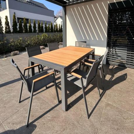 Grafitowy komplet mebli ogrodowych z rozkładanym stołem 210cm + 8 krzeseł Tanami Marla
