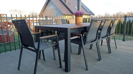 Grafitowy komplet mebli ogrodowych z rozkładanym stołem 210cm + 8 krzeseł Tanami Marla