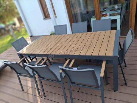 Grafitowy komplet mebli ogrodowych z rozkładanym stołem 210cm + 8 krzeseł Tanami Marla