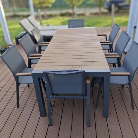 Grafitowy komplet mebli ogrodowych z rozkładanym stołem 210cm + 8 krzeseł Tanami Marla